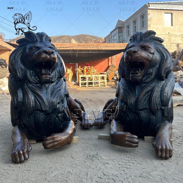 Brass Bronze Lion Statues Life Size Metal Entrance Animal Large Sculptures