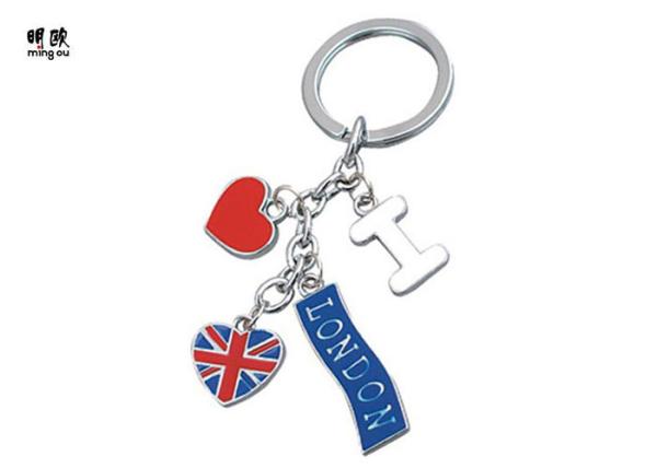 Flat Metal Souvenir Key Chain Key Holder For Travel Market , I Love UK Stainless