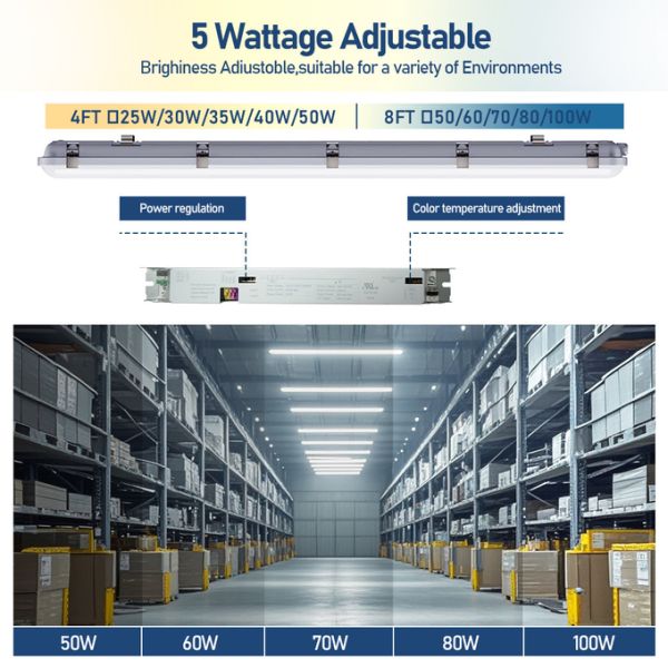 Triproof LED Batten Light With Selectable Color Temperature 3500K/ 4000K/ 5000K/ 5700K/ 6500K