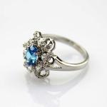 Women Jewelry 5mmx7mm Oval Blue Topaz Clear Cubic Zirconia Silver Ring(F22)