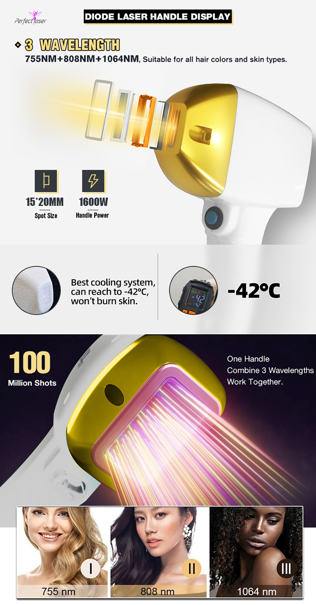 Vertical 808nm Diode Laser Hair Removal Machine 4 In 1