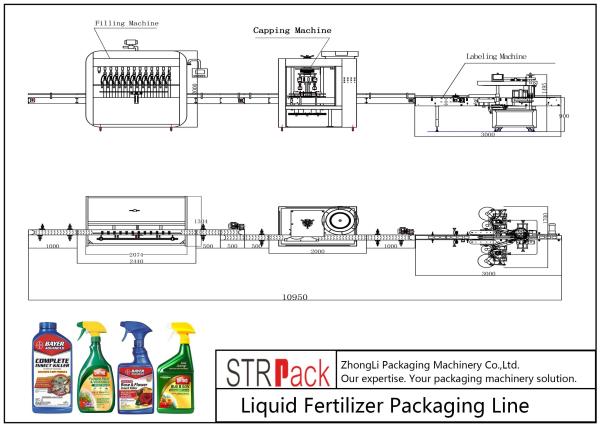 Automatic Bottle Filling Line Liquid Fertilizer Packaging Machine 500ml - 5L