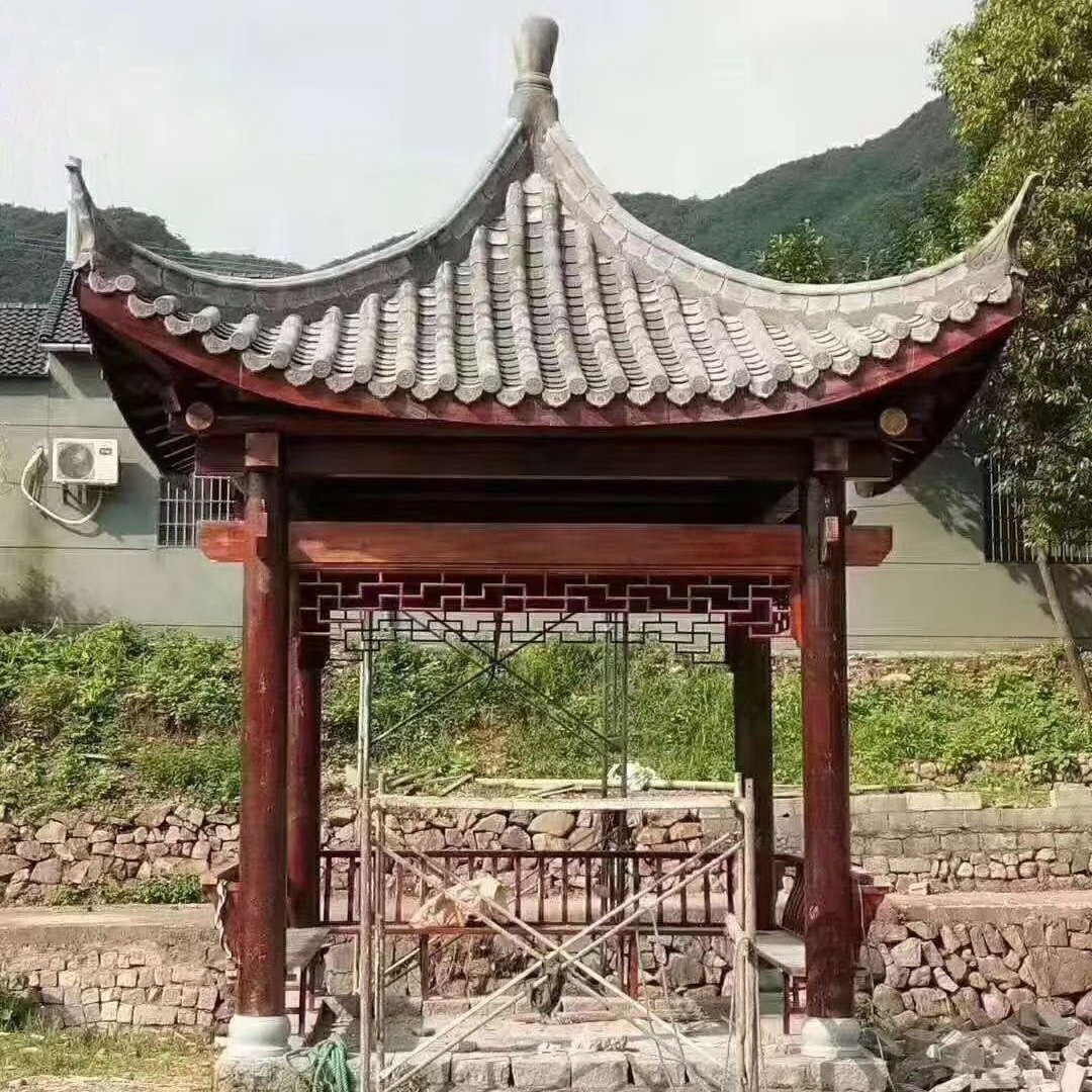 2.8m 3.0m Chinese Style Pavilion Wooden Hexagonal Garden Gazebo With Clay