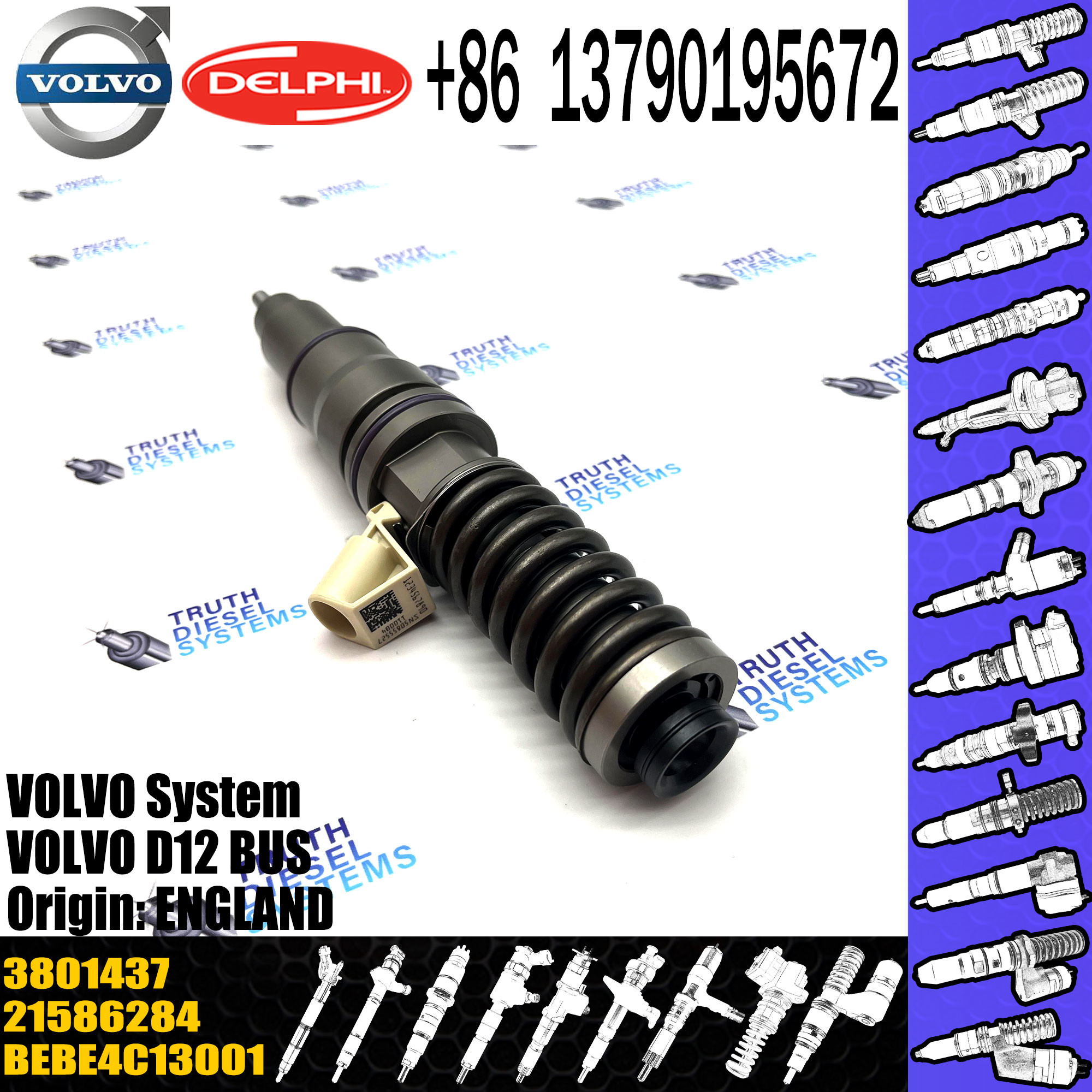 High Performance Common Rail Fuel Injector BEBE4C13001 3801437 for D12 BUS