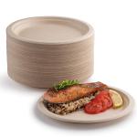 Disposable Surgacane Bagasse Pulp Round Food Plate 8.75 Inch In White And Nature