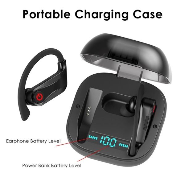 Handsfree Waterproof Bluetooth Earphone Earhook Earbuds (with charging case)