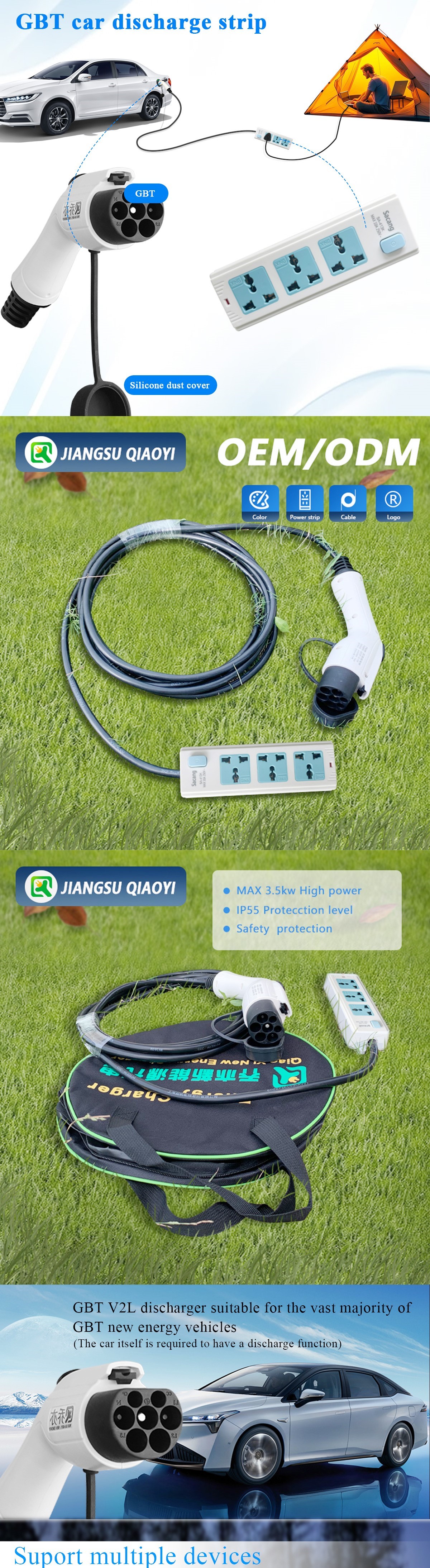 GBT V2L Discharger Cable 3.5kw GBT Support Outdoor Camping EV Portable Charging Station for Byd Atto Cars