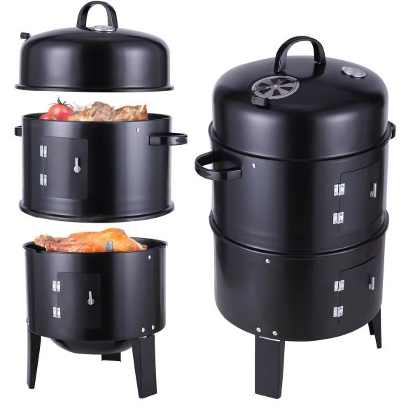 Buy cheap Thermometer Equipped 3-in-1 Vertical Steel Charcoal Smoker for Home Party Celebration from wholesalers