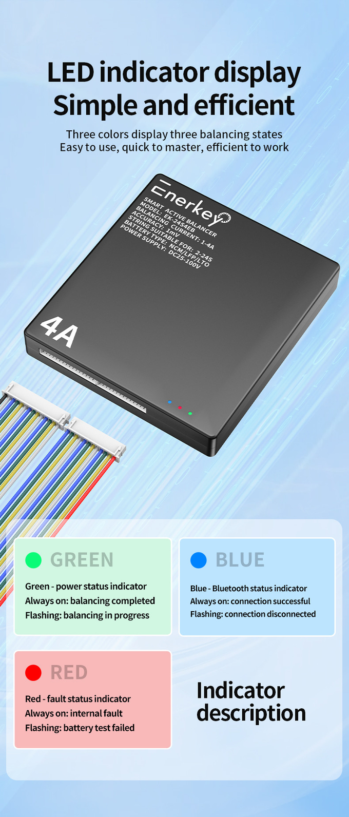 Enerkey Li-ion Batteries Smart Active Balancer 1A-4A Adjustable 2S-24S Active Equalizer Balancer Lifepo4