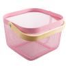 Buy cheap Pink 24cm Cube Wire Storage Basket With Wooden Handle Kitchen Use from wholesalers