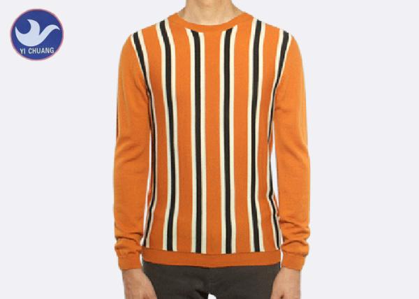 Buy cheap Vertical Stripe Mens Crew Neck Sweater , Thermal Men's Cotton Cable Knit Sweater from wholesalers