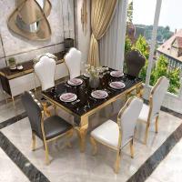 Buy cheap Tempered Glass / Rectangle Marble Apartment Dining Tables For 6 Medium Size product