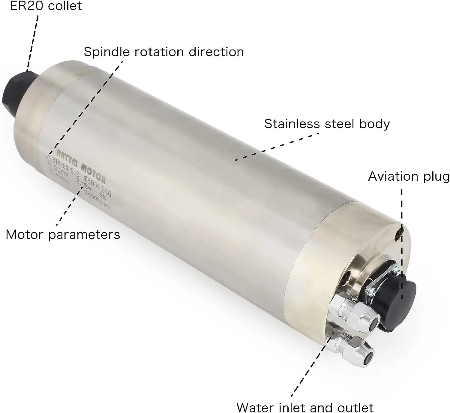 2.2kw Water Cooled Spindle Motor 220V Metal Engraving Waterproof For CNC Router