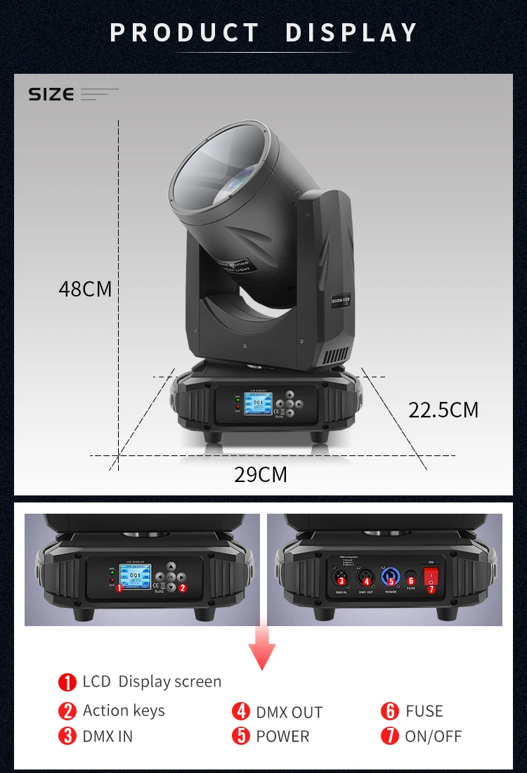 ATG 350W Beam 7r 230 Moving Light Professional Color Rendering Index Ra 95 Wash Light