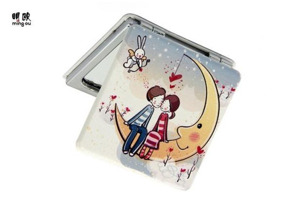 Buy cheap Romantic Couple Style Cute Leather Pocket Makeup Mirror For Travel 60g from wholesalers