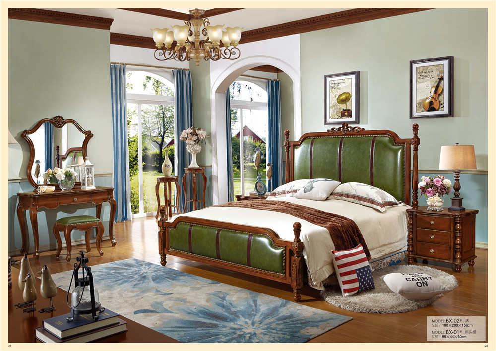 Bedroom Set King Size Leather Wooden Furniture Bed