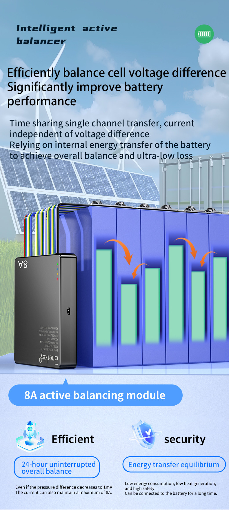 Enerkey BT Mobile App Smart Active Equalizer 8a Lifepo4 Active Cell Balancer For RV Energy Storage