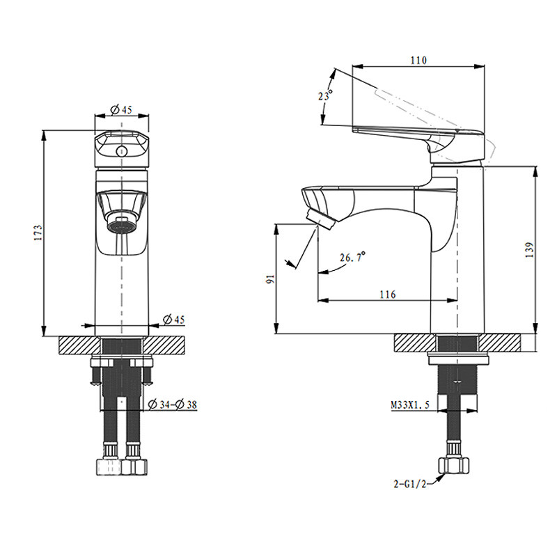 Hot Cold Water Basin Mixer Faucet Washroom Brass Mixer Tap