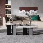 55cm Round Rock Coffee Table Carbon Steel Based Rock Slab Coffee Table