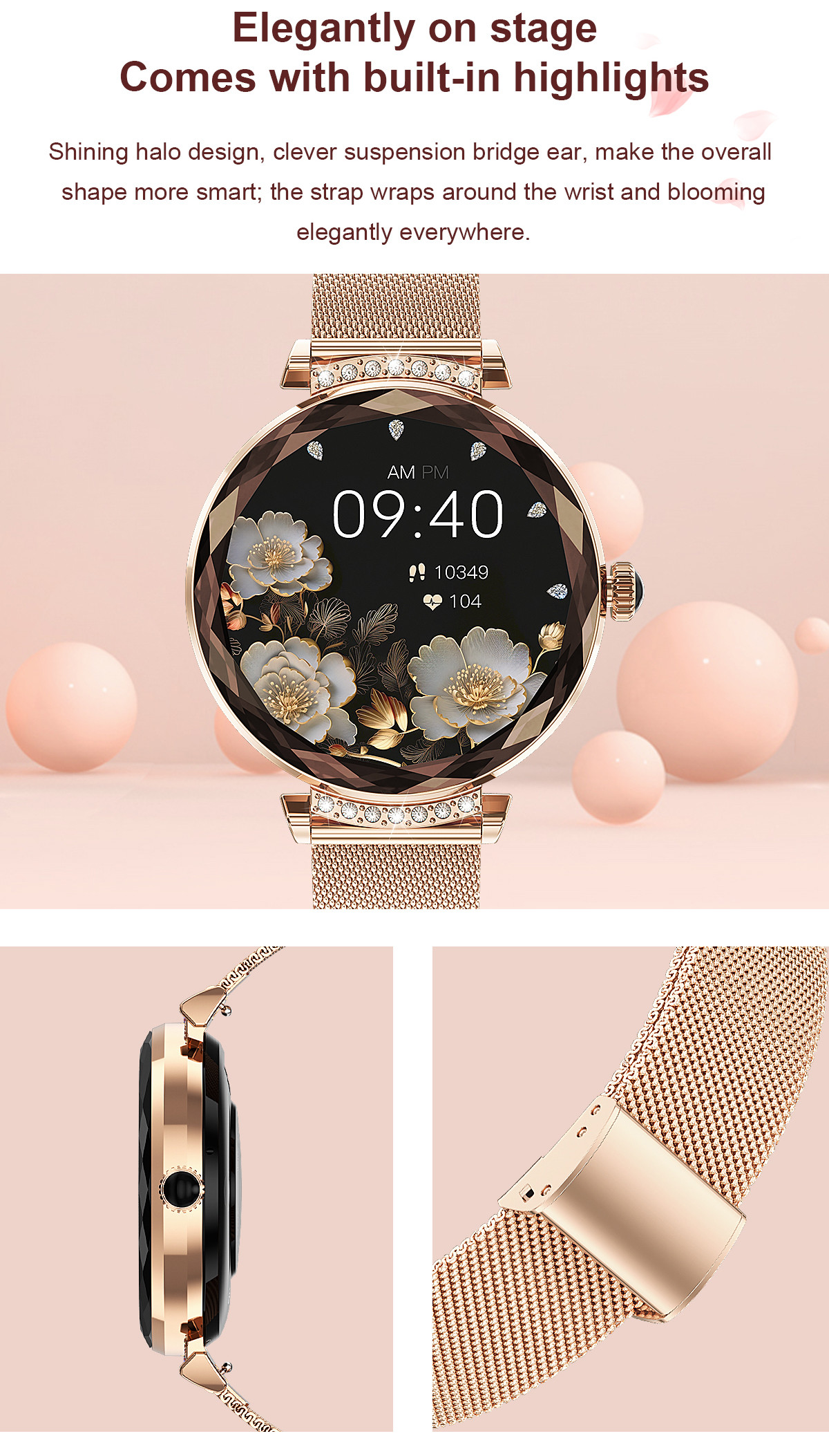1.19" Women Amoled Display Smartwatch Bluetooth Calling For Android IOS Phones