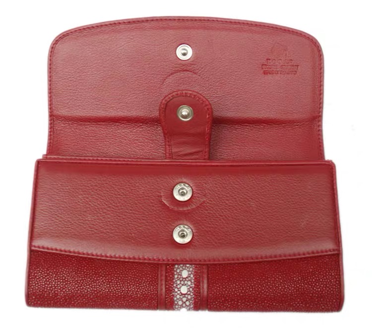 Stingray Skin Unisex Men Long Trifold Wallet Large Male Card Holders Genuine Leather Deep Blue Female Large Clutch Purse