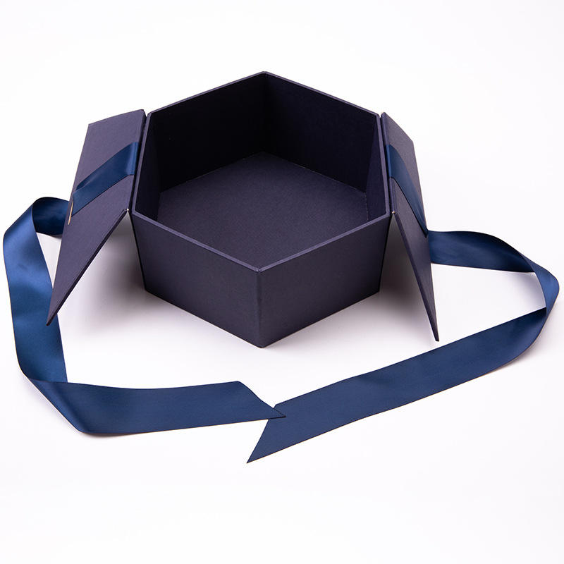 Hexagon Cardboard Magnetic Box Rigid Double Door Gift Box For Beverages