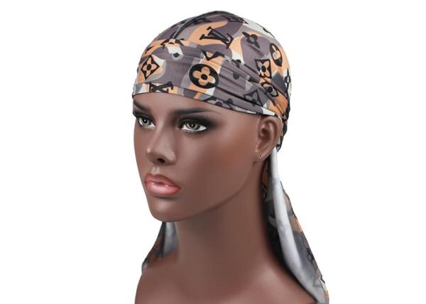 Buy cheap Grey Camo LV Silk Silky Satin Designer Durag Supplier Bulk Wholesale from wholesalers