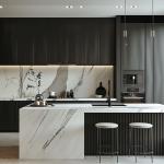 Modern Kitchen Cabinet With Island Sintered Stone Countertops Wood Grain Kitchen