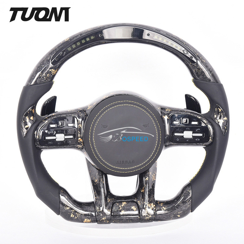 Custom Led Gold Foil Pattern Mercedes Benz Steering Wheel Forged Carbon Fiber