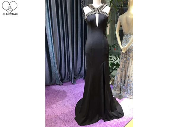 Buy cheap Unique Black Mermaid Style Prom Dress , Sleeveless Beaded Ball Gown Top Hollow from wholesalers