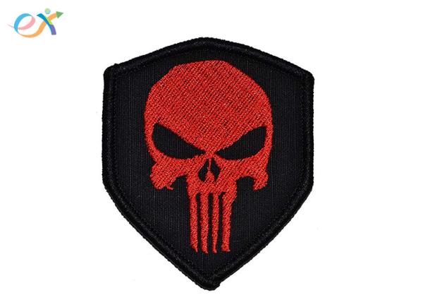 Buy cheap 100% Rayon Thread Custom Motorcycle Patches Red Black White Color For Leather Vest from wholesalers